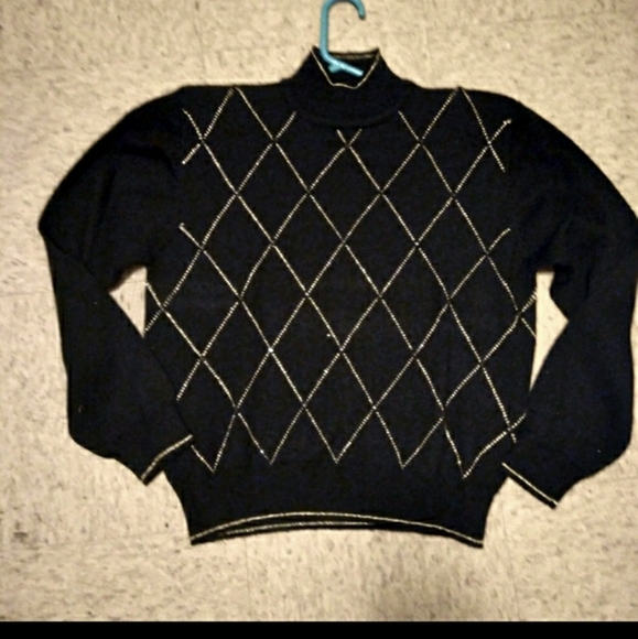 Y2K Vintage 80's Mock Neck Sequin Diamond Argyle Sweater Size … - Picture 4 of 9